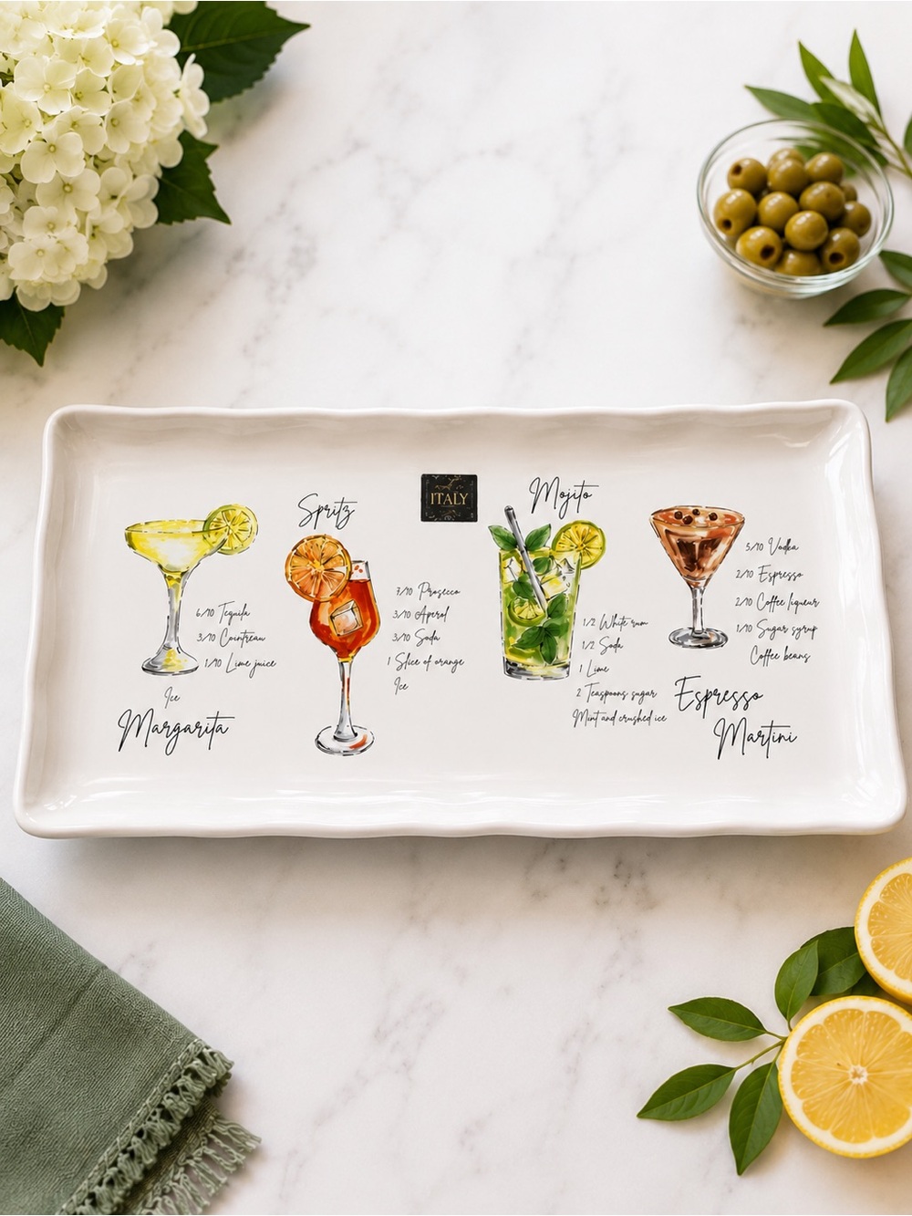 Long Cocktail Recipe Tapas Serving Platter 15x8 Cocktail Theme Appetizer Dish